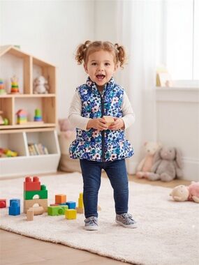 Gymboree Floral Puffer Vest Blue Size Small 5-6